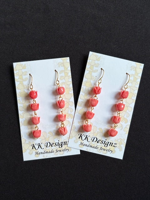 Pink Crown Flower Dangle in Gold