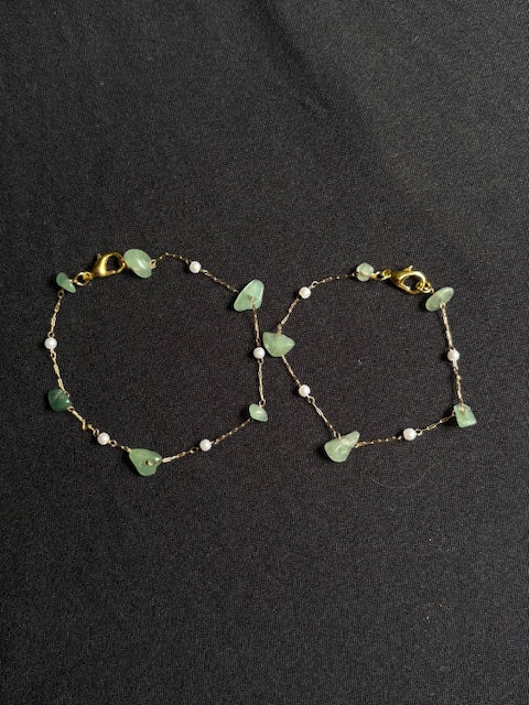 Dainty Clip Bracelets w/ Green Stones in Gold