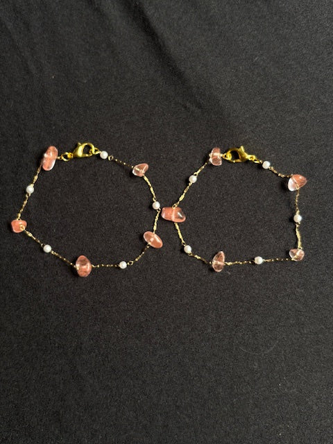 Dainty Clip Bracelets w/ Pink Stones in Gold