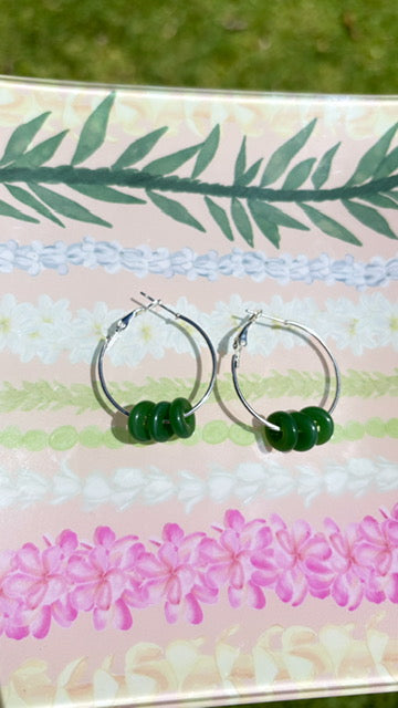 Triple Jade Silver Hoop Earrings