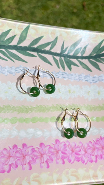 Single Jade Gold Hoop Earrings