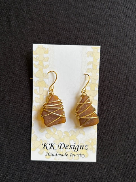 Brown Wrapped Seaglass on Gold