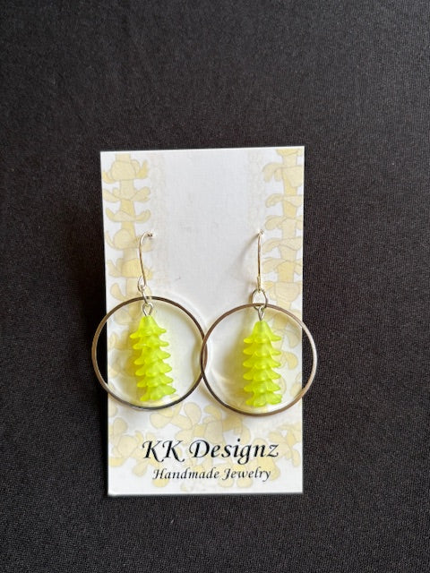 Mini Green Puakenikeni Hoops on Silver