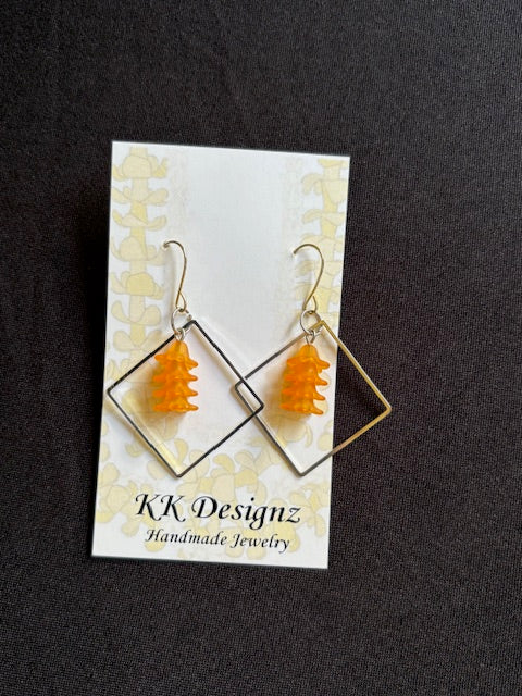 Mini Orange Puakenikeni Diamonds on Silver