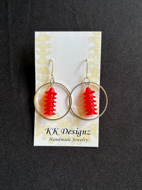 Mini Red Puakenikeni Hoops on Silver