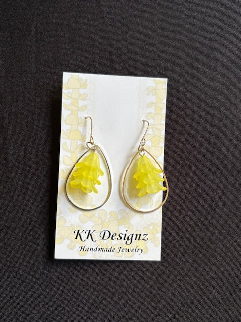 Mini Yellow Puakenikeni Teardrops on Silver