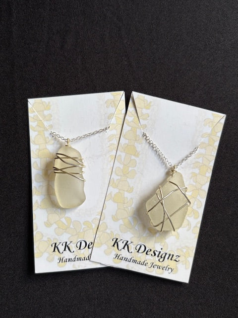 White Wrapped Seaglass on Silver