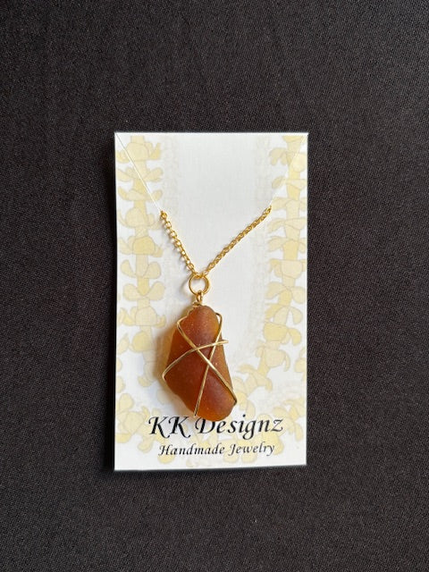 Brown Wrapped Seaglass on Gold