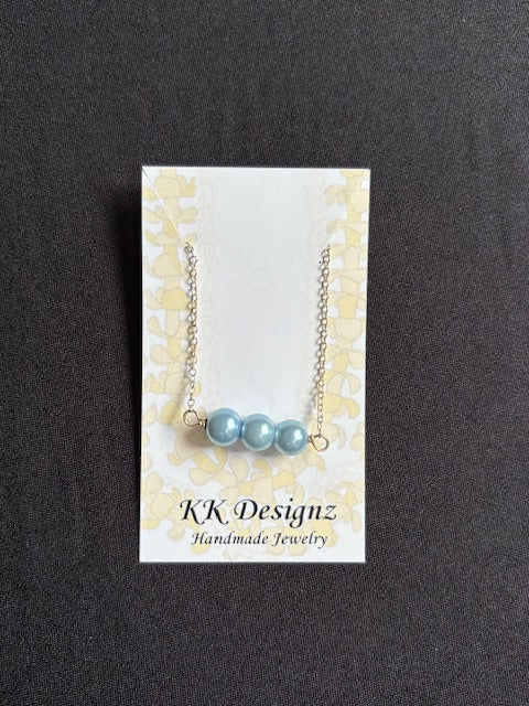 Blue Bar Pearls on Silver Chain