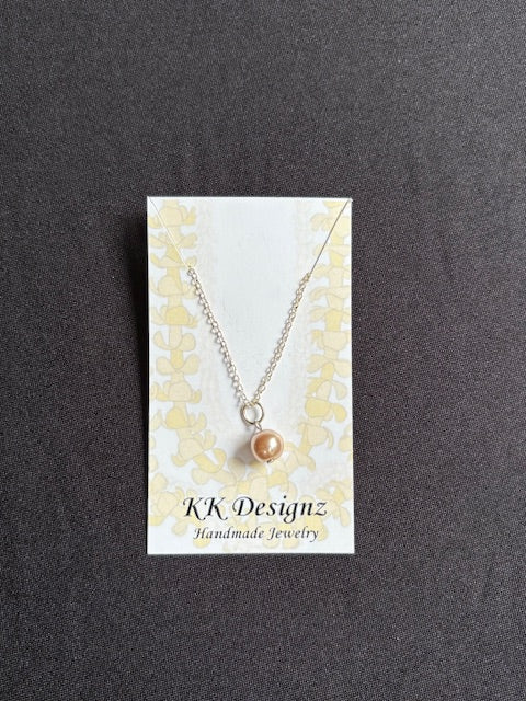 Peach Pearl on Silver Chain