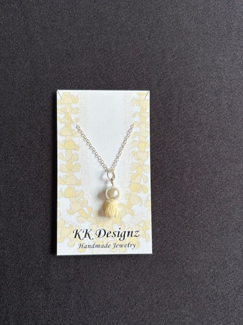 White Pearl w/ Pikake on Silver Chain