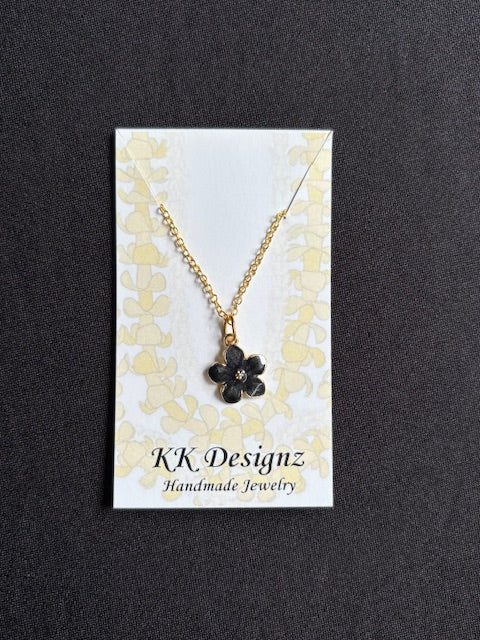 Black Plumeria on Gold Chain