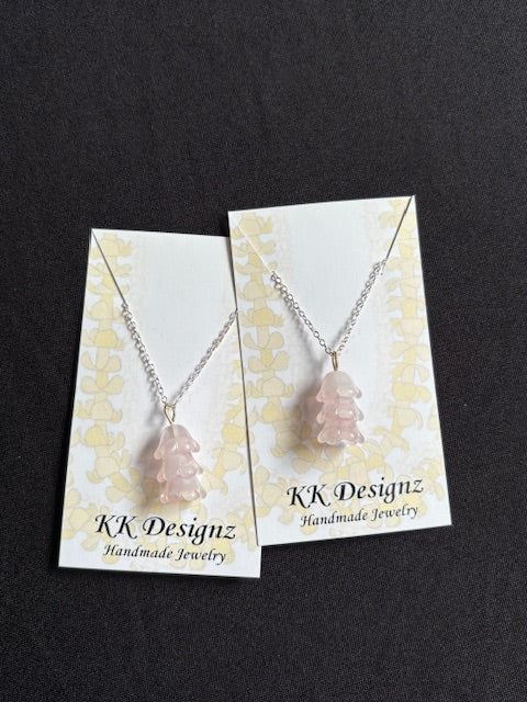 Pink Frosted Crown Flower Dangle on Silver Chain