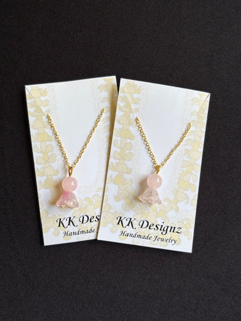 Pink Frosted Pearl & Crown Flower on Gold