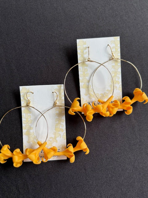 Yellow Puakenikeni Hoops on Gold