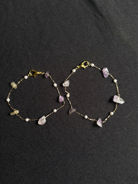 Dainty Clip Bracelets w/ Purple Stones in Gold