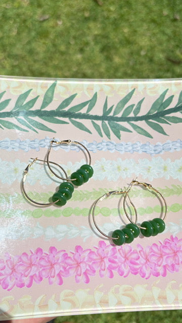 Triple Jade Gold Clasp Hoops