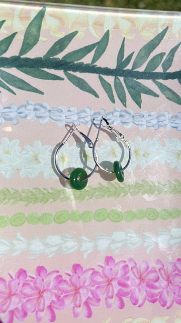 Single Jade Silver Hoop Earrings