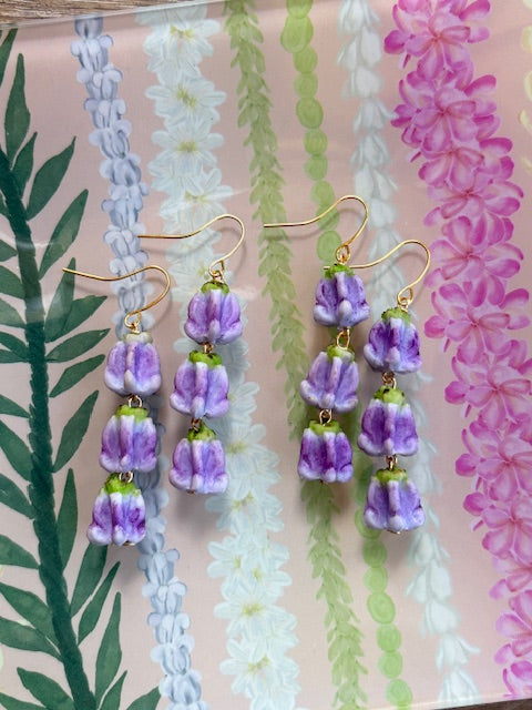 Triple Purple Crown Flower Dangle on Gold